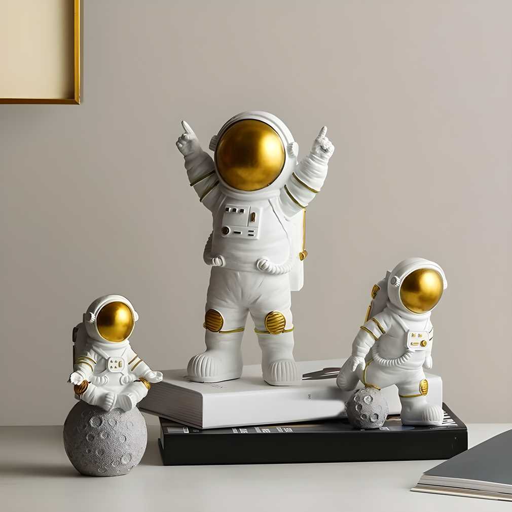 Astronaut Spaceman Statue Ornament Home Office Desktop Figurine Decors Set of 3 - Golden - CoolClings.com