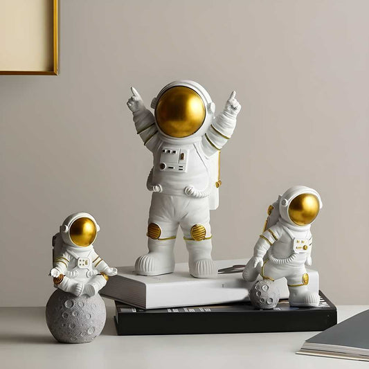 Astronaut Spaceman Statue Ornament Home Office Desktop Figurine Decors Set of 3 - Golden - CoolClings.com