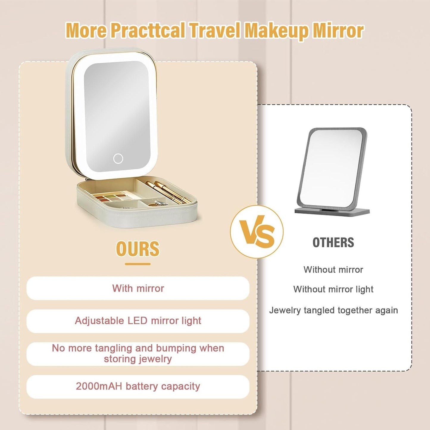 White Jewelry Box with LED Mirror - CoolClings.com